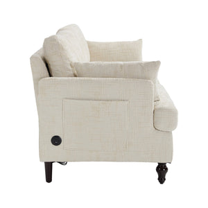 English Elm Modern chenille 2-seater sofa with LED lighting, USB charging, storage pocket, sturdy wood legs Beige W395P318540