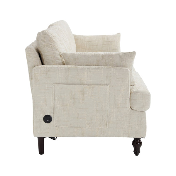 English Elm Modern chenille 2-seater sofa with LED, USB charging, storage pocket, solid wood legs, durable comfort Beige W395P318540