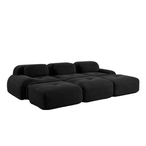 English Elm Three-seat Modular Corduroy Sectional Sofa with Ottomans for Living and Media Rooms Black W714S01278