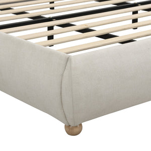 English Elm Queen Chenille Upholstered Bed Curved Headboard Oak Legs Wooden Slat Platform Frame W1716P387791