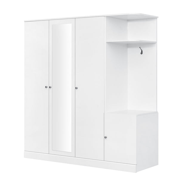English Elm 4-Door Wardrobe with Full-Length Mirror, Dust-Proof Compartments, Shoe Door & Anti-Tip Safety Features White N820S00056K