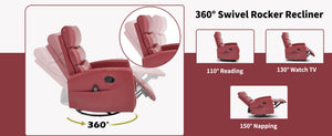 English Elm Heat Massage Rocker Swivel Recliner with Lumbar Relief and Tufted Fabric Lounge Chair W3224P321932