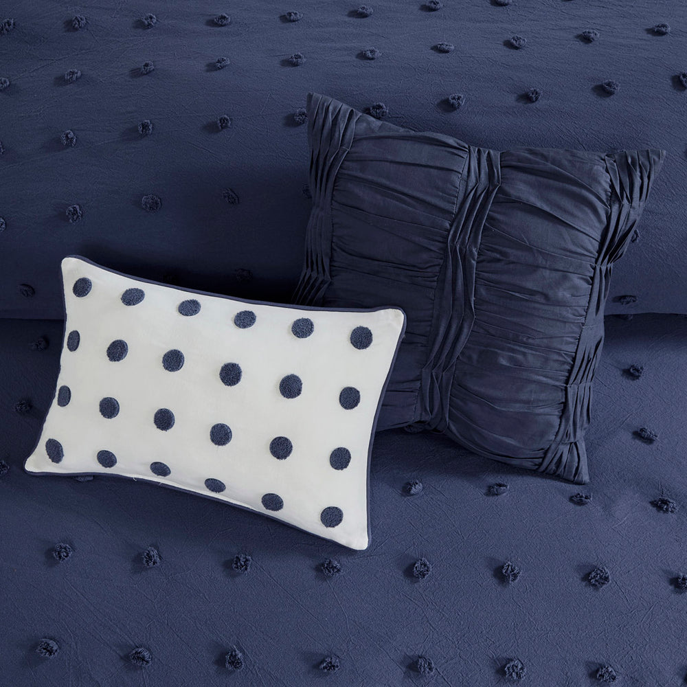 JLA Home Urban Habitat - Cotton Brooklyn Cotton Jacquard Comforter Set with Tufted Chenille Dots, Hypoallergenic OEKO-TEX Certified Navy UH10-2261