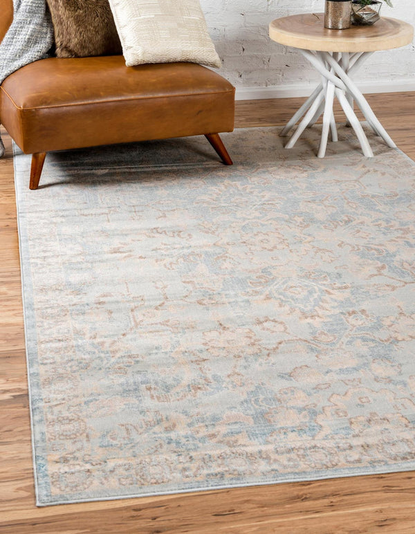 Unique Loom Paris Willow Machine Made Border Rug Light Blue, Beige/Light Blue/Blue/Tan 9' 0" x 12' 2"