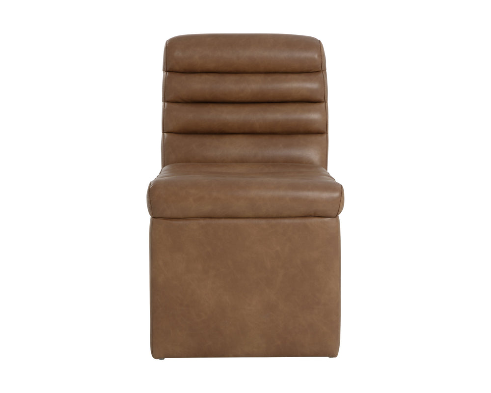 Sunpan Norm Wheeled Dining Chair - Modern Luxe Comfort With Channel Cushioning For Stylish Dining Spaces Brown Faux Leather 111764