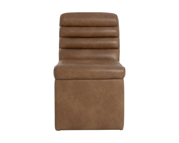 Sunpan Norm Wheeled Dining Chair - Modern Luxe Comfort With Channel Cushioning For Stylish Dining Spaces Brown Faux Leather 111764