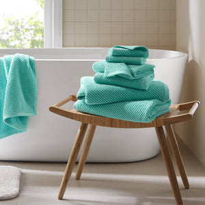 JLA Home Madison Park - 100% Zero-Twist Cotton 6-Piece Towel Set — 502 GSM Quick-Dry, Diagonal Ribbed Texture, Plush Durable Comfort MP73-8855