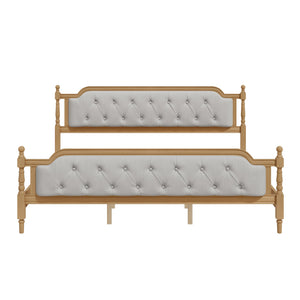 English Elm Traditional Solid Wood Bed Frame with Tufted Upholstered Headboard, No Box Spring Needed, Sturdy 400 lb Capacity Walnut 83.5 L x 22.25 W x 10.4 H N701P242572N
