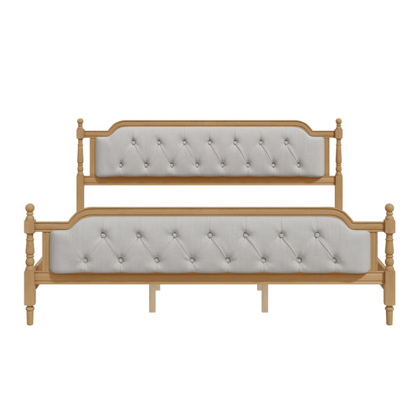 English Elm Traditional Solid Wood Bed Frame with Tufted Upholstered Headboard, No Box Spring Needed, Sturdy 400 lb Capacity Walnut 83.5 L x 22.25 W x 10.4 H N701P242572N