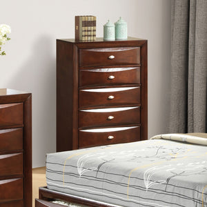 English Elm Dark Transitional 5-Drawer Chest in Rich Finish with Nickel Oval Knobs Durable Wood Blend Craftsmanship Cherry 34 L x 19 W x 52 H B2741P372202