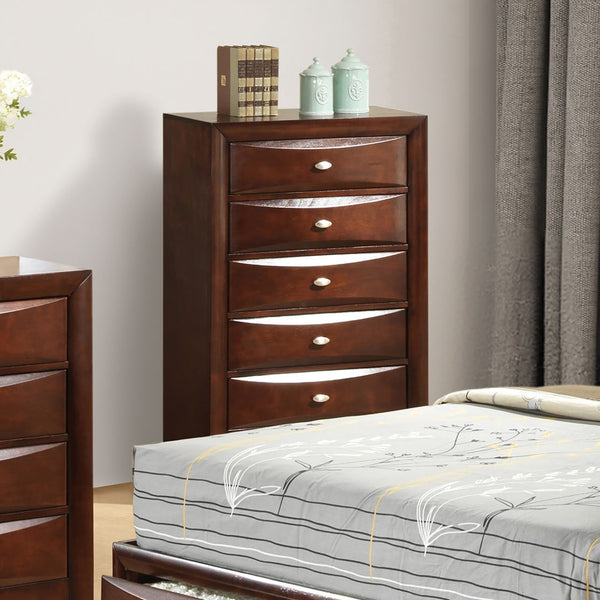 English Elm Dark Transitional 5-Drawer Chest in Rich Finish with Nickel Oval Knobs Durable Wood Blend Craftsmanship Cherry 34 L x 19 W x 52 H B2741P372202