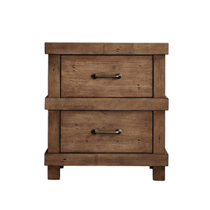 English Elm Wooden Nightstand With 2 Drawers In Antique Oak Finish - Stylish, Durable, And Timeless Bedroom Storage Solution B016P253784-GIGA