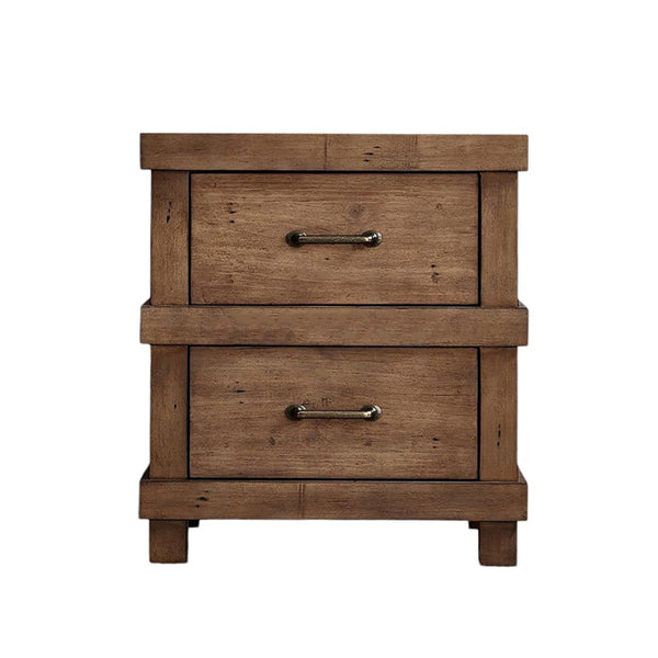 English Elm Wooden Nightstand With 2 Drawers In Antique Oak Finish - Stylish, Durable, And Timeless Bedroom Storage Solution B016P253784-GIGA