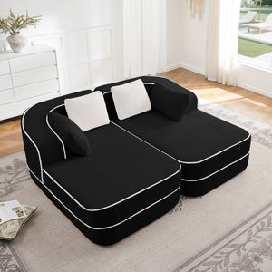 English Elm 77.2" Teddy Fabric Modular Sectional Sofa with Plush 32D Sponge, No Assembly, Cloud Comfort Black W714S01428