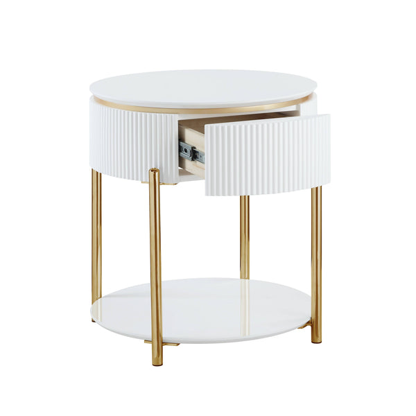 English Elm Daveigh Oval-Edge High Gloss End Table with Gold Metal Legs, Integrated Drawer & Modern Storage Elegance B2726P265748