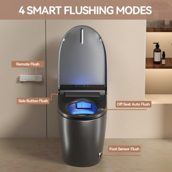 English Elm Unique Intelligent One Piece Toilet with Bidet Warm Air Dryer and Auto Sensor Seat Gray W3133P476382