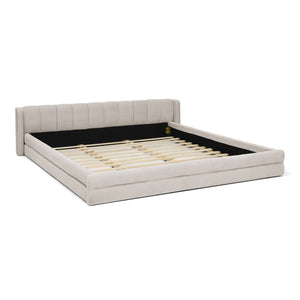 English Elm King Platform Bed Full Chenille Upholstery Low Profile Frame for Modern Bedroom Beige W487S00433