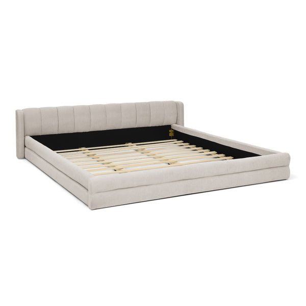 English Elm King Platform Bed Full Chenille Upholstery Low Profile Frame for Modern Bedroom Beige W487S00433