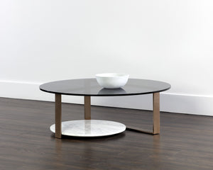Sunpan MALDINI Contemporary Round Coffee Table with Grey Glass Top & White Marble Base for Modern Living Spaces 108048