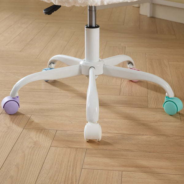 English Elm A&A Plush Faux Fur Office Chair with Ergonomic Wrap Back, Stable Metal Base, Breathable, Cute Wheels Ivory W1143P324154