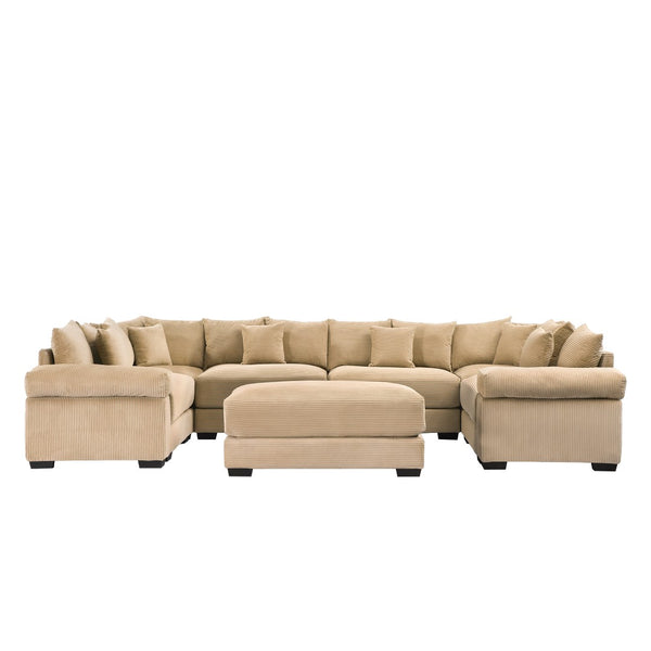English Elm Oversized Modular Sectional Couch - Cloud-Like Comfort, Soft Camel Corduroy, Ergonomic Design & Ottoman W714S01317-GIGA