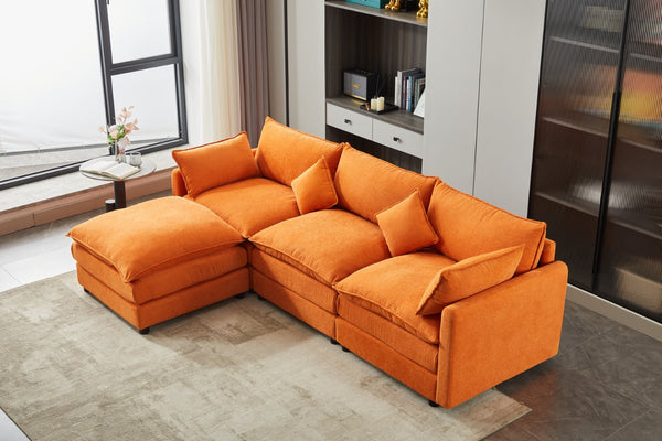 English Elm Modular L-shaped Sectional Sofa with Ottoman Plush Seating for Apartment Living Orange W2915S00057