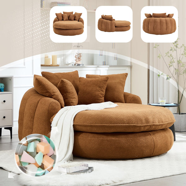 English Elm Oversized Memory Foam Chenille Bean Bag Sofa with Wrap-Around Backrest and Lumbar Support for Adults Orange W395P359410