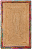 Unique Loom Braided Jute Manipur Hand Braided Border Rug Natural, Blue/Gold/Green/Ivory/Navy Blue/Orange/Red/Pink 5' 1" x 8' 0"