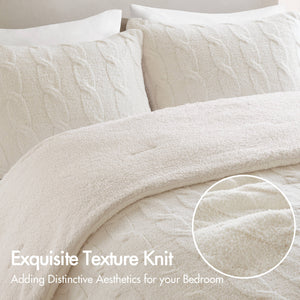 English Elm 2 Pieces Twin Waffle Knit Chenille Comforter Set with Plush Sherpa Reversible Cozy Bedding Ensemble Ivory 20.47 L x 11.42 W x 9.84 H B035P381299