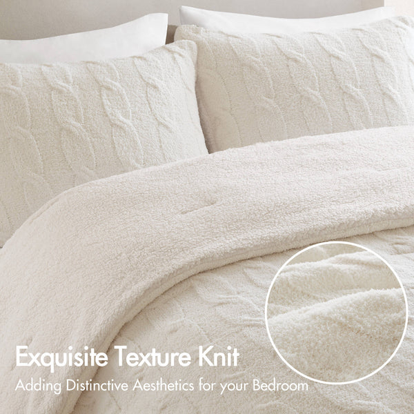 English Elm 2 Pieces Twin Waffle Knit Chenille Comforter Set with Plush Sherpa Reversible Cozy Bedding Ensemble Ivory 20.47 L x 11.42 W x 9.84 H B035P381299