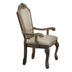 English Elm Antique Arched Back Arm Chairs Set of 2 with Welt-Trim Cushions, Queen Anne Floral Wood Legs, Cream Elegance B062P189080