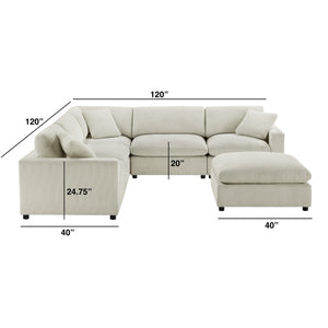 English Elm Chelsea Modular 6-Piece Sectional - Plush Beige Seating With Versatile Ottoman & Family-Friendly Design B050S00014