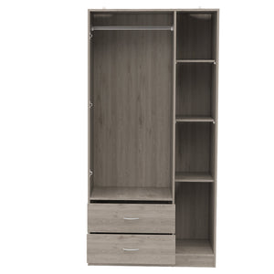 English Elm Eureka Light Oak Three Door Armoire with Rod, Four Shelves & Two Drawers — 70.8"H x 35.4"W x 18.5"D B128S00088