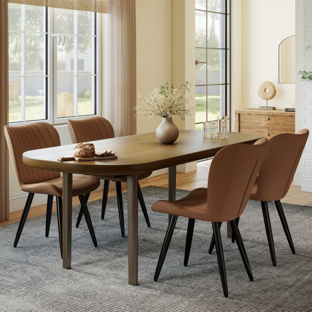 English Elm Set of 2 Armless Faux Leather Dining Chairs with Cushioned Seats and Metal Legs Brown W3316P426946