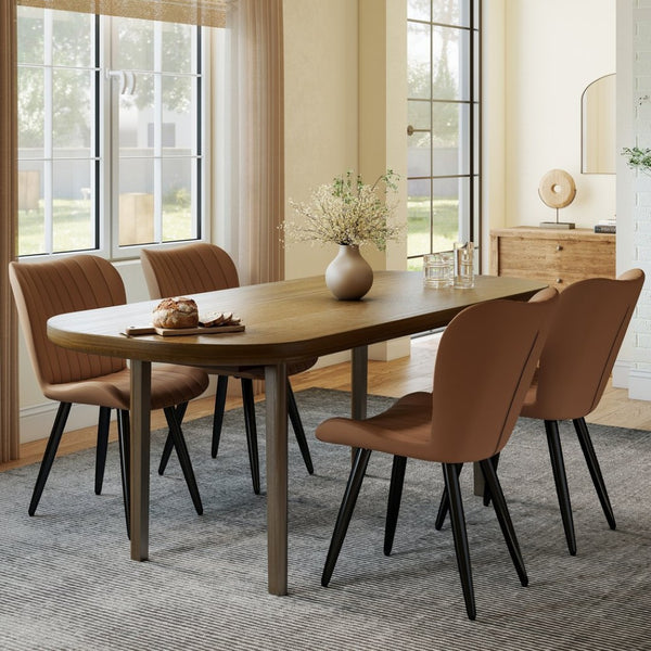 English Elm Set of 2 Armless Faux Leather Dining Chairs with Cushioned Seats and Metal Legs Brown W3316P426946