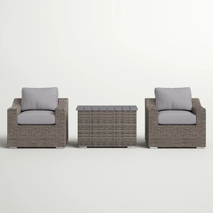 English Elm Chic Rattan Wicker 3-Piece Outdoor Conversation Set — Fully Assembled, Plush Removable Cushions, Weather-Resistant Elegance B120S00023
