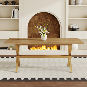 English Elm 71 Inch Industrial Dining Table Walnut Mdf Top Seats 8 with X Frame Steel Base Wood W1151P434795