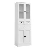 English Elm Tall Bathroom Storage Cabinet, Cabinet With Four Doors and Drawers, Adjustable Shelf, Mdf Board, White