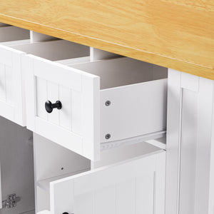 English Elm K&K 53" Large Kitchen Island with 2 Stools, Built-In Power Station, Wheels, Drop Leaf & Ample Storage White N707S000007W