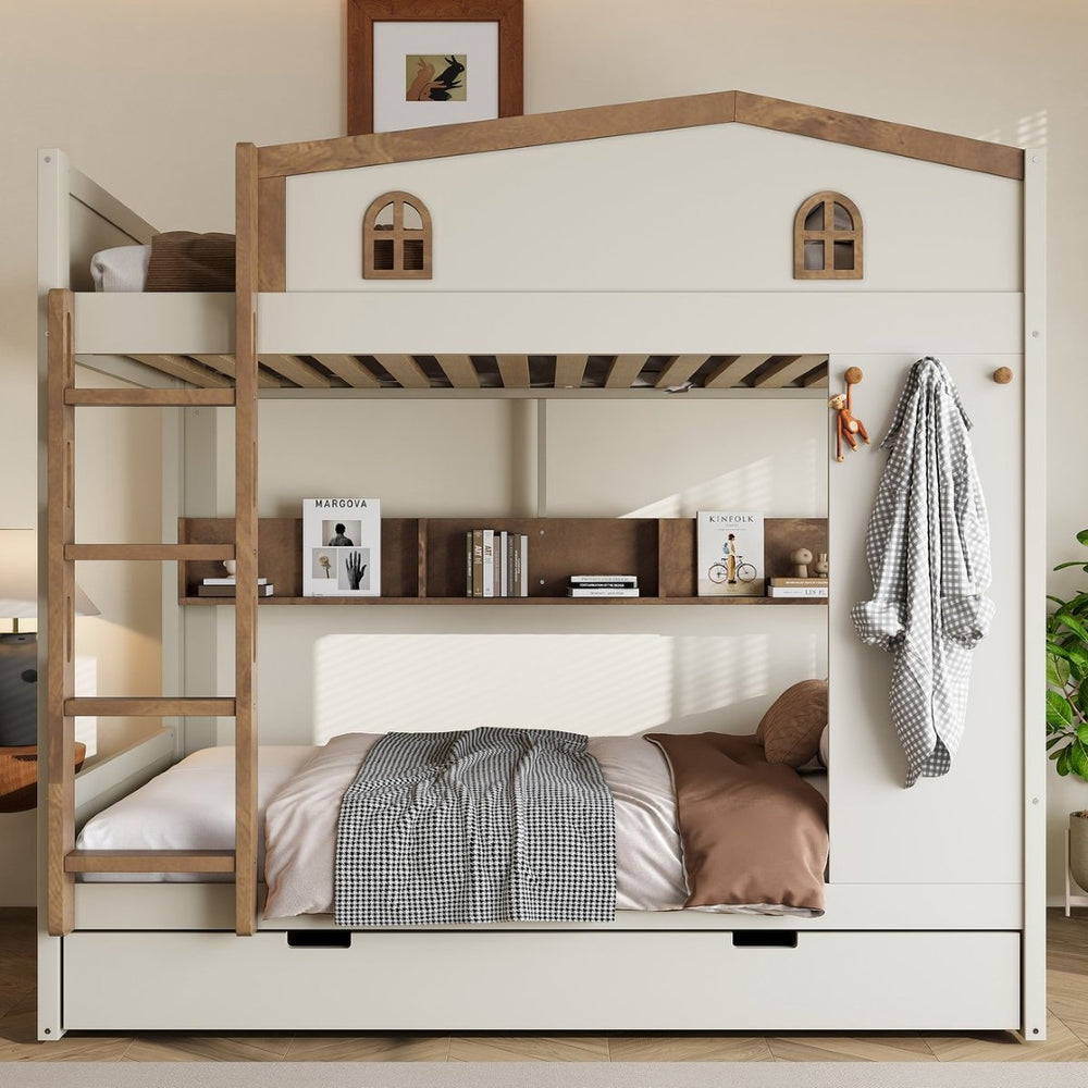 English Elm Twin Triple Metal Bunk Bed Matte Powder Coated Frame with Full Safety Guardrails W1580S00425