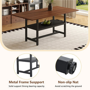 English Elm Table And Chair Set - 71" Walnut Grain Dining Table With 8 White Pu Chairs & Black Metal Legs W1151S04277-GIGA