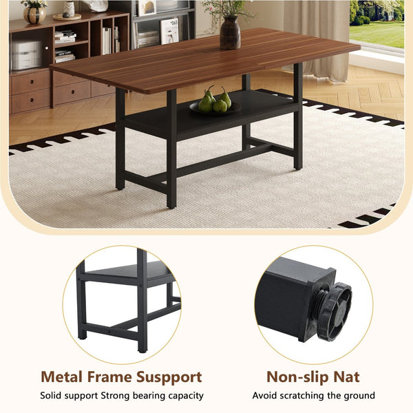 English Elm Table And Chair Set - 71" Walnut Grain Dining Table With 8 White Pu Chairs & Black Metal Legs W1151S04277-GIGA