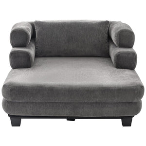 English Elm Oversized Chenille Chaise Lounge Deep Seat Sculptural Armrests Modern Living Room Retreat Grey N763P326441E