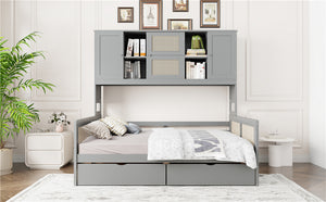 English Elm Full Size Wooden Daybed With Storage Drawers, Integrated Shelving, Stylish Gray Finish For Bedrooms N820S00042E