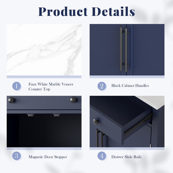 English Elm [Assembly Modern Freestanding Kitchen Pantry with Faux Marble Top, Set of 2 Cabinets with Drawer, Adjustable Shelves, Sleek Durable Design for Dining Room and Coffee Bar Blue SP000074AAC