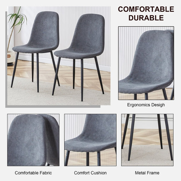 English Elm Table Set With 4 Upholstered Dark Grey Chairs – Modern Medieval Rustic Style For Dining Comfort W1151S04210-GIGA