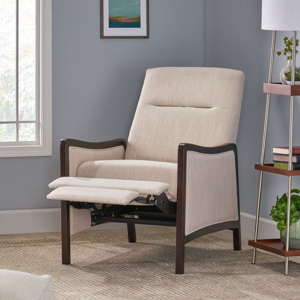 English Elm Christopher Knight Home® - Fabric Recliner Chair Mid-Century Push-Back Upholstered Armchair with Thick Cushion and Birch Frame Beige 70449.00BGE