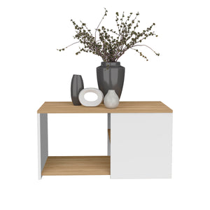 English Elm Coffee engineered wood coffee table on casters with single shelf, minimalist, durable, eco-friendly White+Natural 37.01 L x 31.5 W x 4.33 H B097P262372