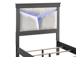 English Elm Lorana Plush Teddy Upholstered Twin Bed with Built-in Led Headboard for Kids Rooms Gray B078S00663