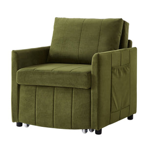 English Elm Upholstered Convertible Sleeper Sofa with 5-Position Recline, Pull-Out Bed, Deep Seat & Storage Pockets Green N719P272689F